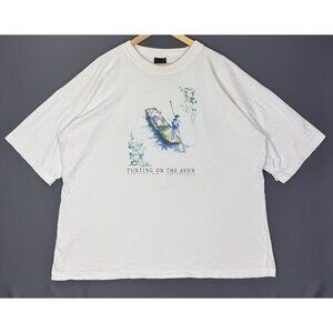 Vintage 90s Punting On The Avon Christchurch New Zealand White Shirt Art Rare